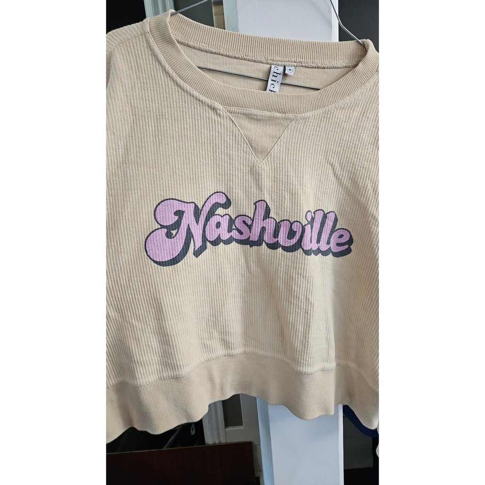 Girlcore chicka-d Nashville Ribbed Knit Sweatshirt Cream Purple Graphic Womens M